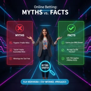 Infographic comparing common myths and facts about online betting, highlighting misconceptions and truths.