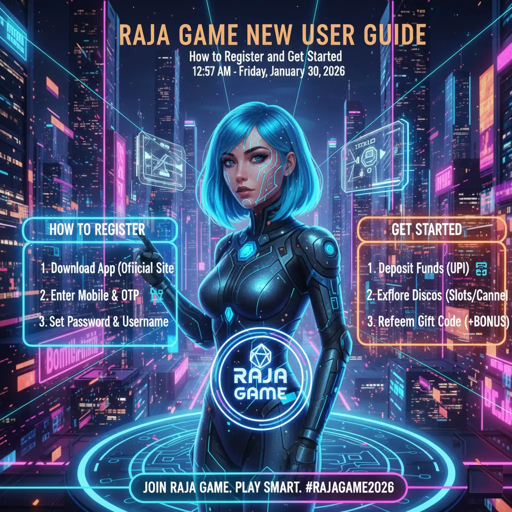 Graphic showing how register in raja game for new user.