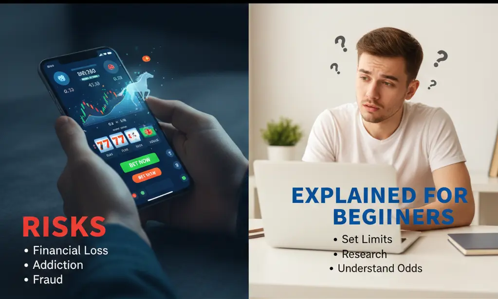 Image questioning the legality of online betting in India, featuring text and graphics related to gambling laws.