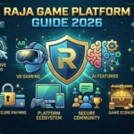 Raja Game Platform Guide 2026 infographic featuring icons for immersive gaming, VR, AI features, secure payments, and a robust game economy.