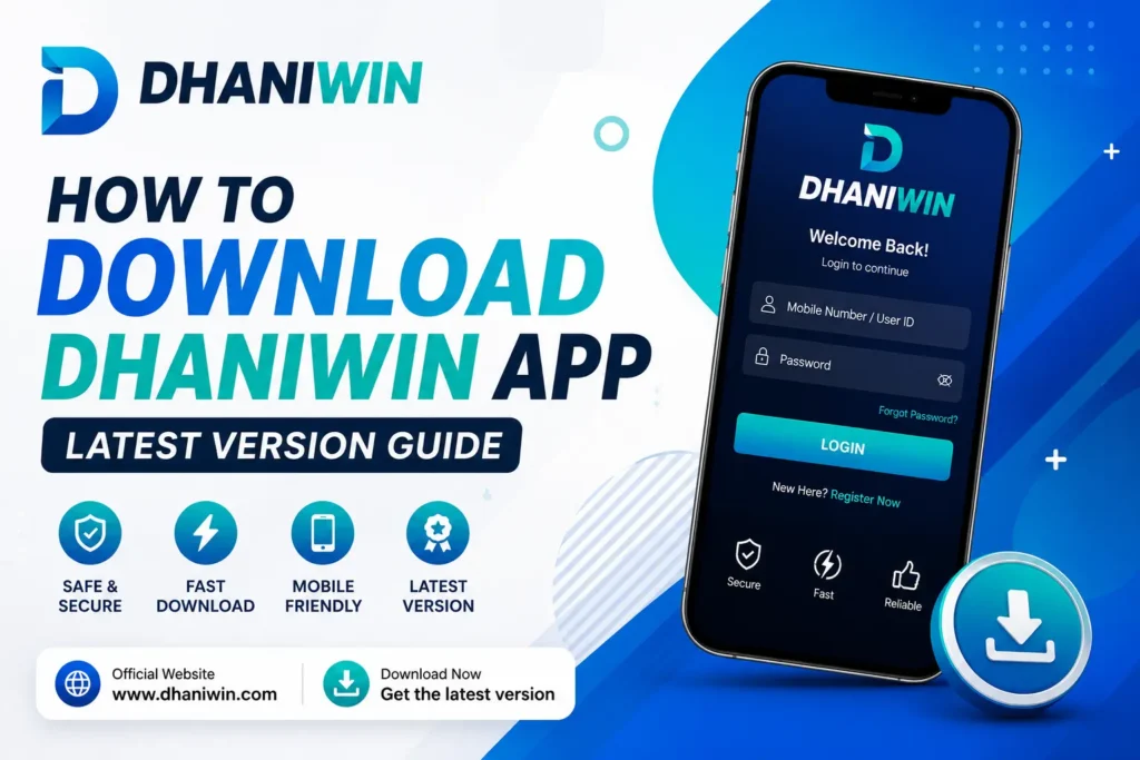 Dhaniwin App Latest Version How to download Dhaniwin app latest version feature banner with mobile login interface