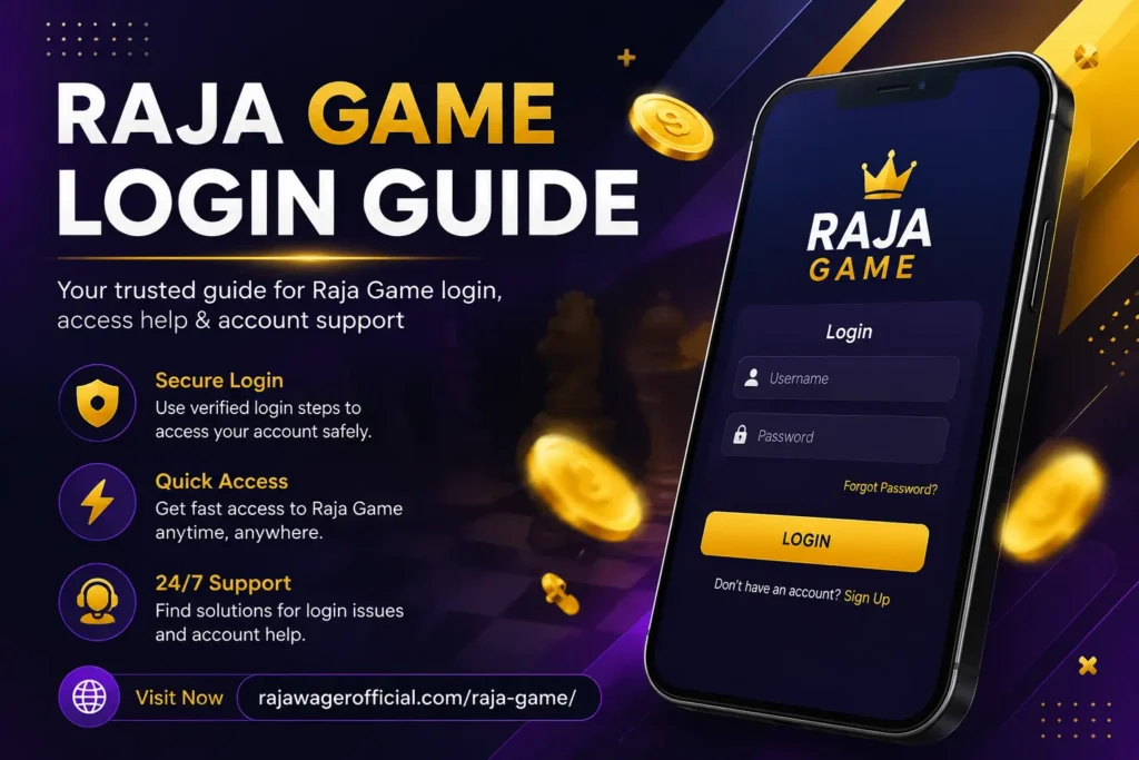 Raja Game login guide banner with secure access information